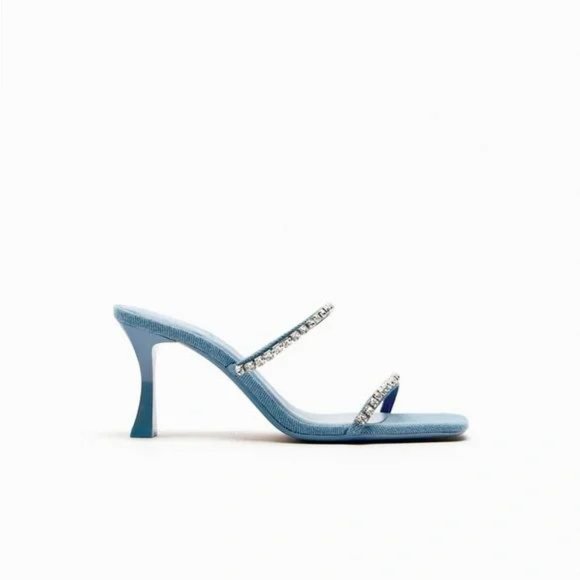 ZARA RHINESTONE HEELED DENIM SANDALS - Picture 2 of 5